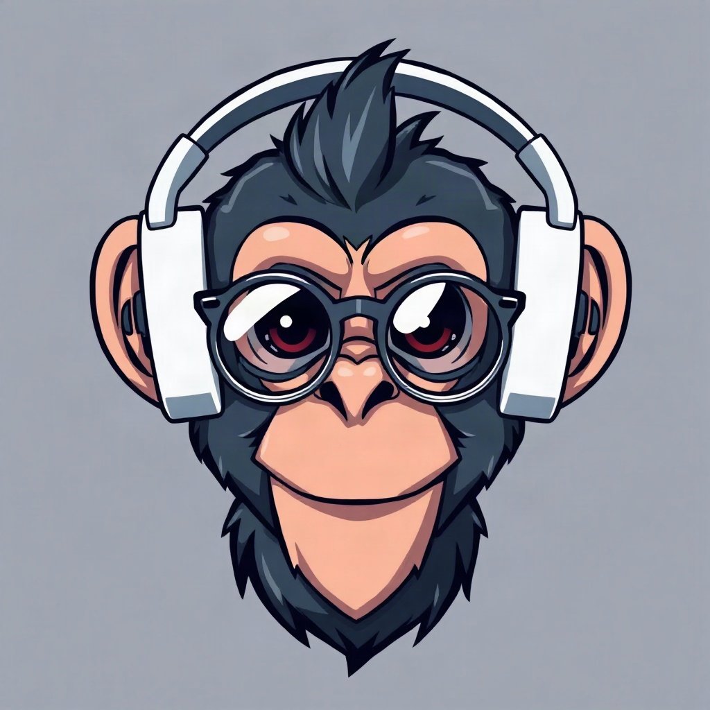 Monkey PFPs — chill monkey with headphones, bold cartoon style, with round glasses