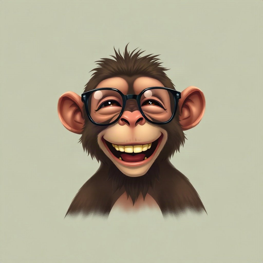 Monkey PFPs — laughing monkey, digital painting, with round glasses