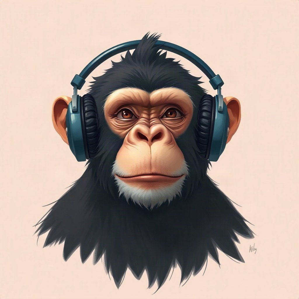 Monkey PFPs — chill monkey with headphones, digital painting