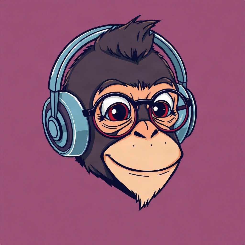 Monkey PFPs — chill monkey with headphones, bold cartoon style, with round glasses