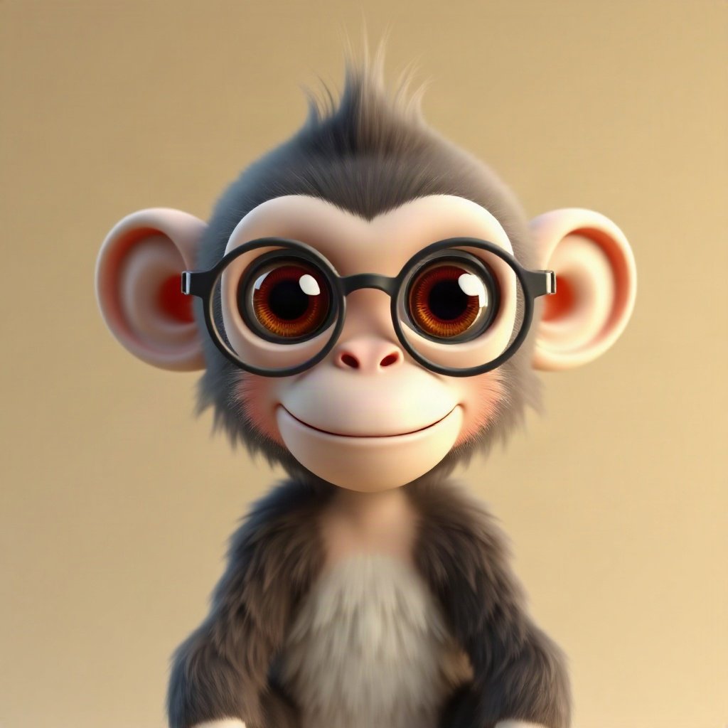 Monkey PFPs — baby monkey with huge eyes, soft 3d render, with round glasses