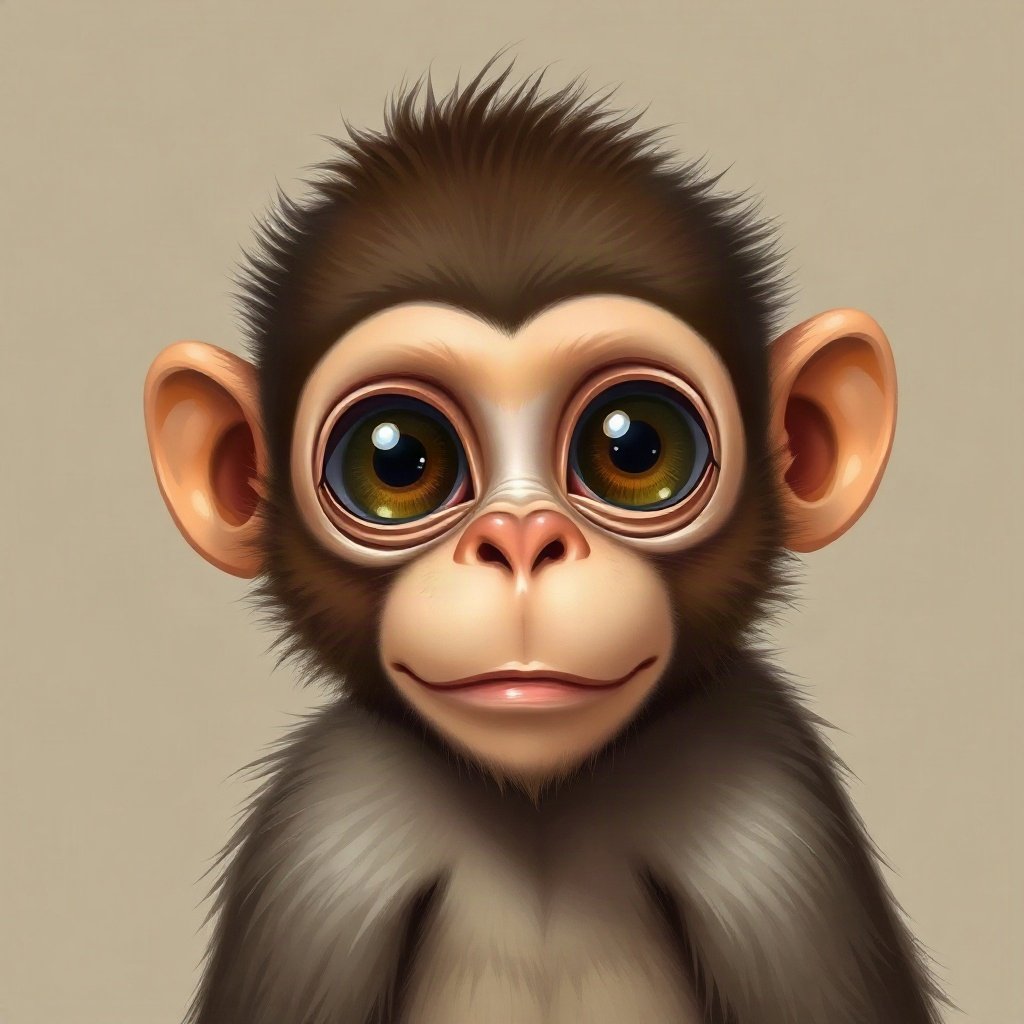 Monkey PFPs — baby monkey with huge eyes, digital painting