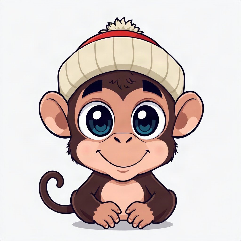 Monkey PFPs — baby monkey with huge eyes, bold cartoon style, wearing a beanie
