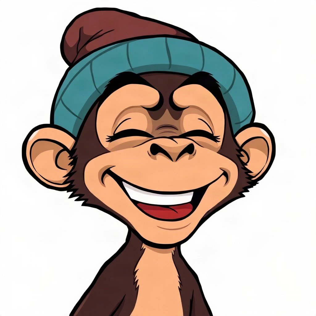 Monkey PFPs — laughing monkey, bold cartoon style, wearing a beanie