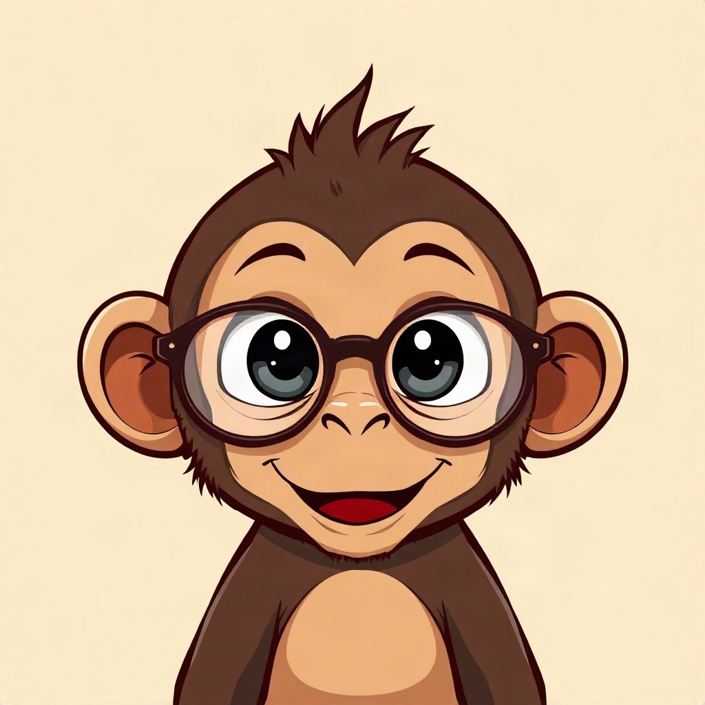 Monkey PFPs — baby monkey with huge eyes, bold cartoon style, with round glasses