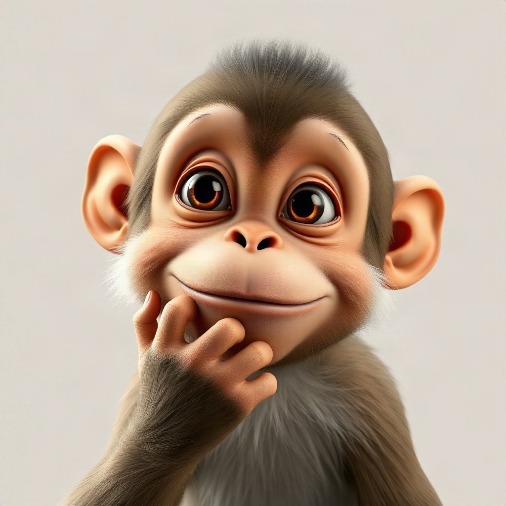 Monkey PFPs — thoughtful monkey chin on hand, soft 3d render