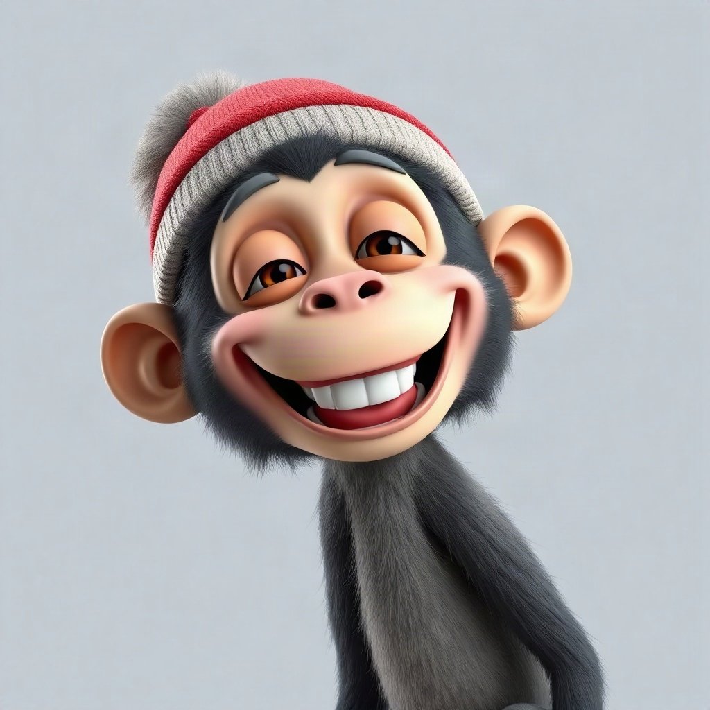 Monkey PFPs — laughing monkey, soft 3d render, wearing a beanie
