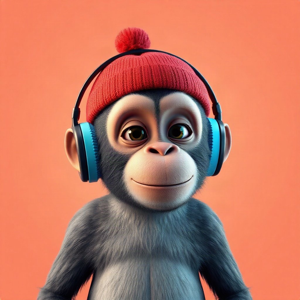 Monkey PFPs — chill monkey with headphones, soft 3d render, wearing a beanie