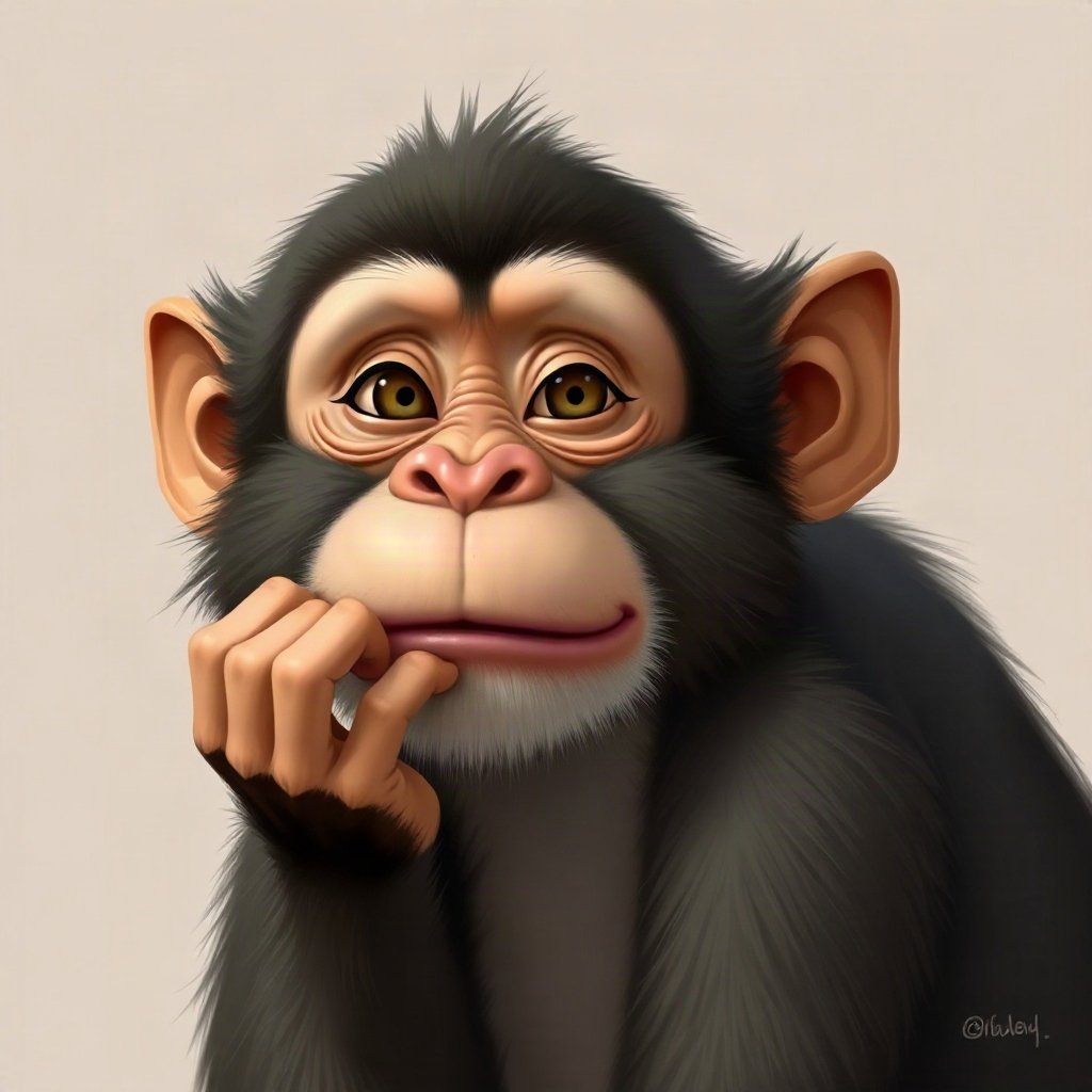Monkey PFPs — thoughtful monkey chin on hand, digital painting