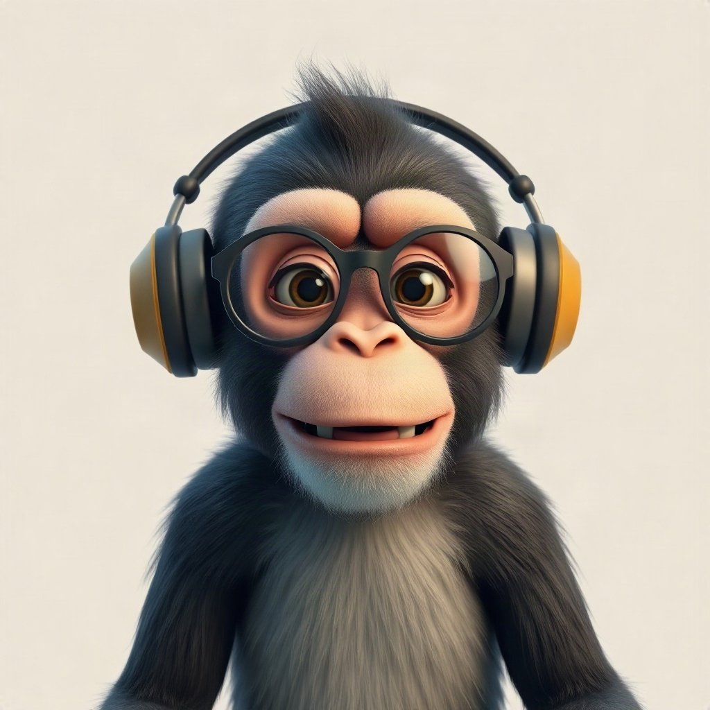 Monkey PFPs — chill monkey with headphones, soft 3d render, with round glasses