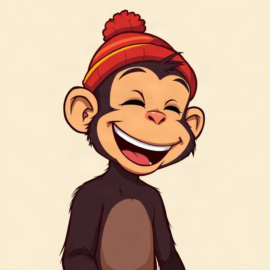 Monkey PFPs — laughing monkey, bold cartoon style, wearing a beanie