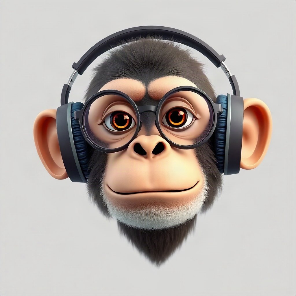 Monkey PFPs — chill monkey with headphones, soft 3d render, with round glasses