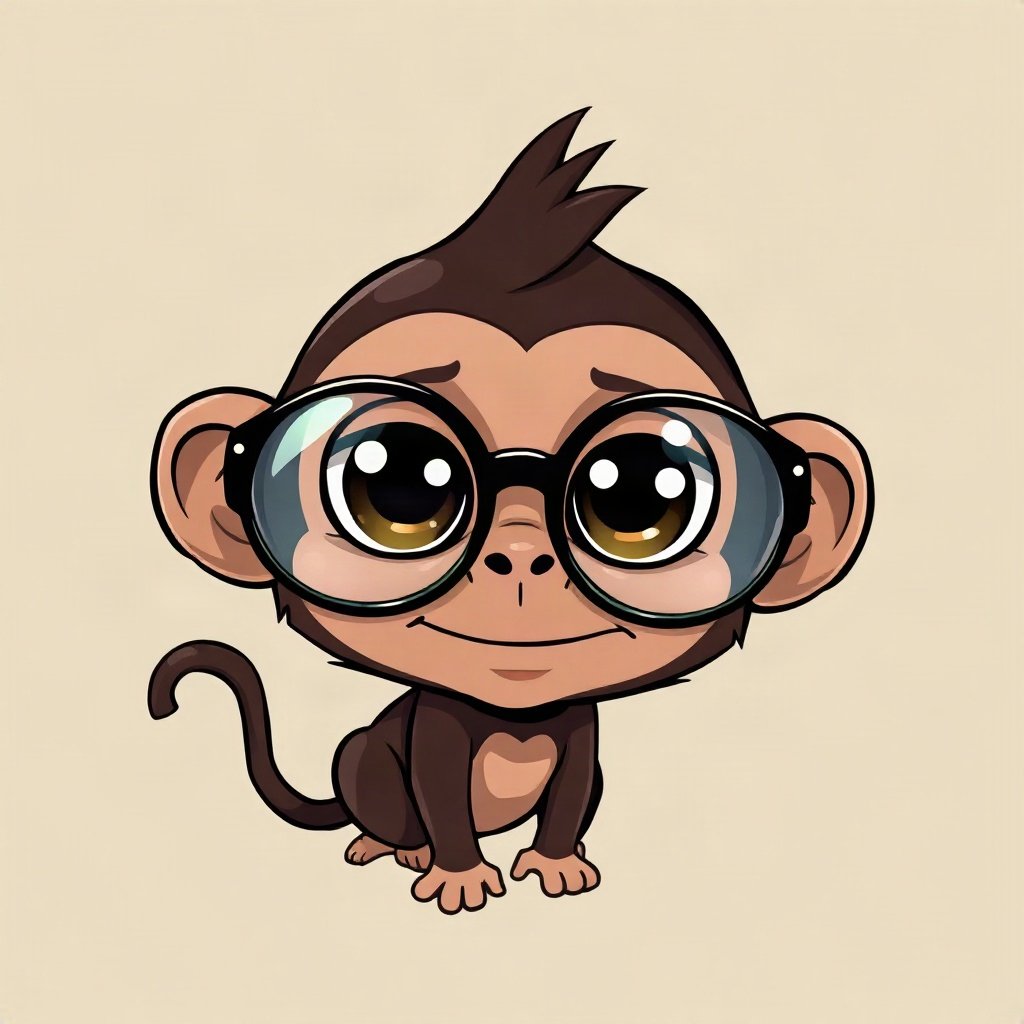 Monkey PFPs — baby monkey with huge eyes, bold cartoon style, with round glasses