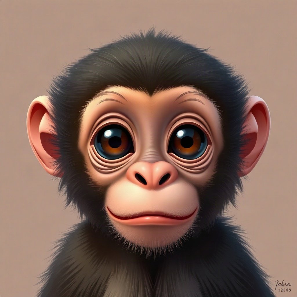 Monkey PFPs — baby monkey with huge eyes, digital painting