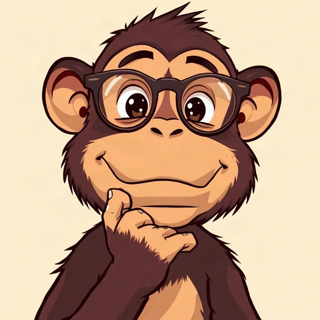 Monkey PFPs — thoughtful monkey chin on hand, bold cartoon style, with round glasses