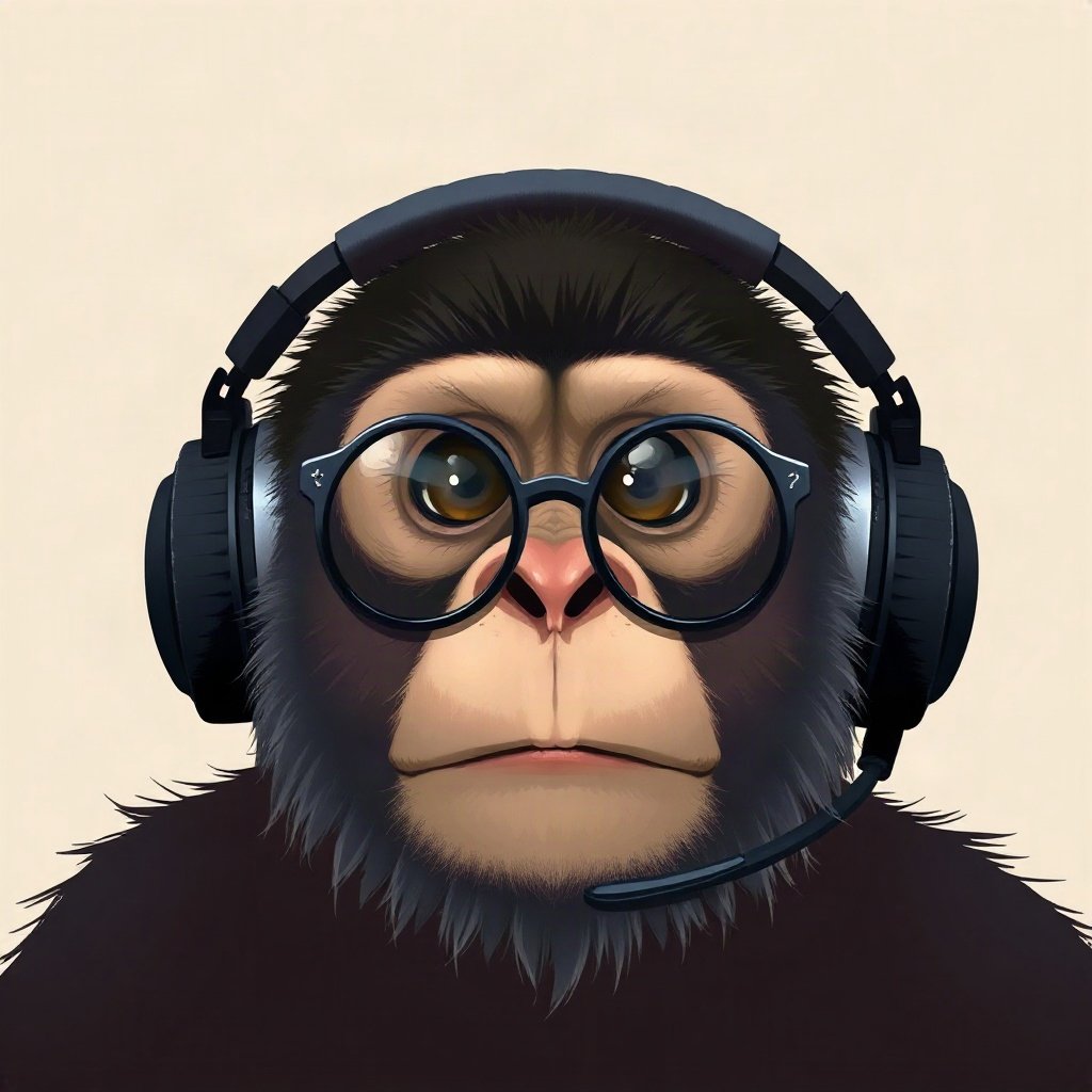 Monkey PFPs — chill monkey with headphones, digital painting, with round glasses