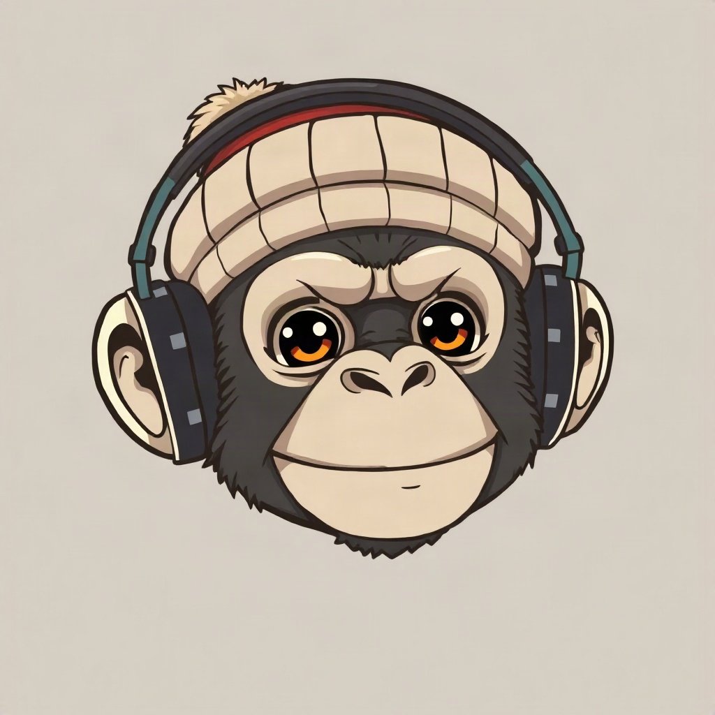 Monkey PFPs — chill monkey with headphones, bold cartoon style, wearing a beanie