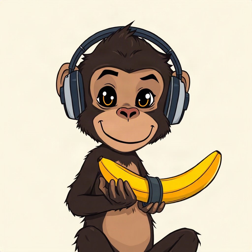 Monkey PFPs — chill monkey with headphones, bold cartoon style, holding a banana like a phone