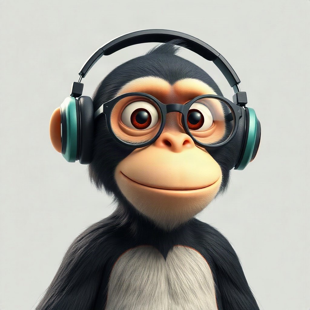 Monkey PFPs — chill monkey with headphones, soft 3d render, with round glasses