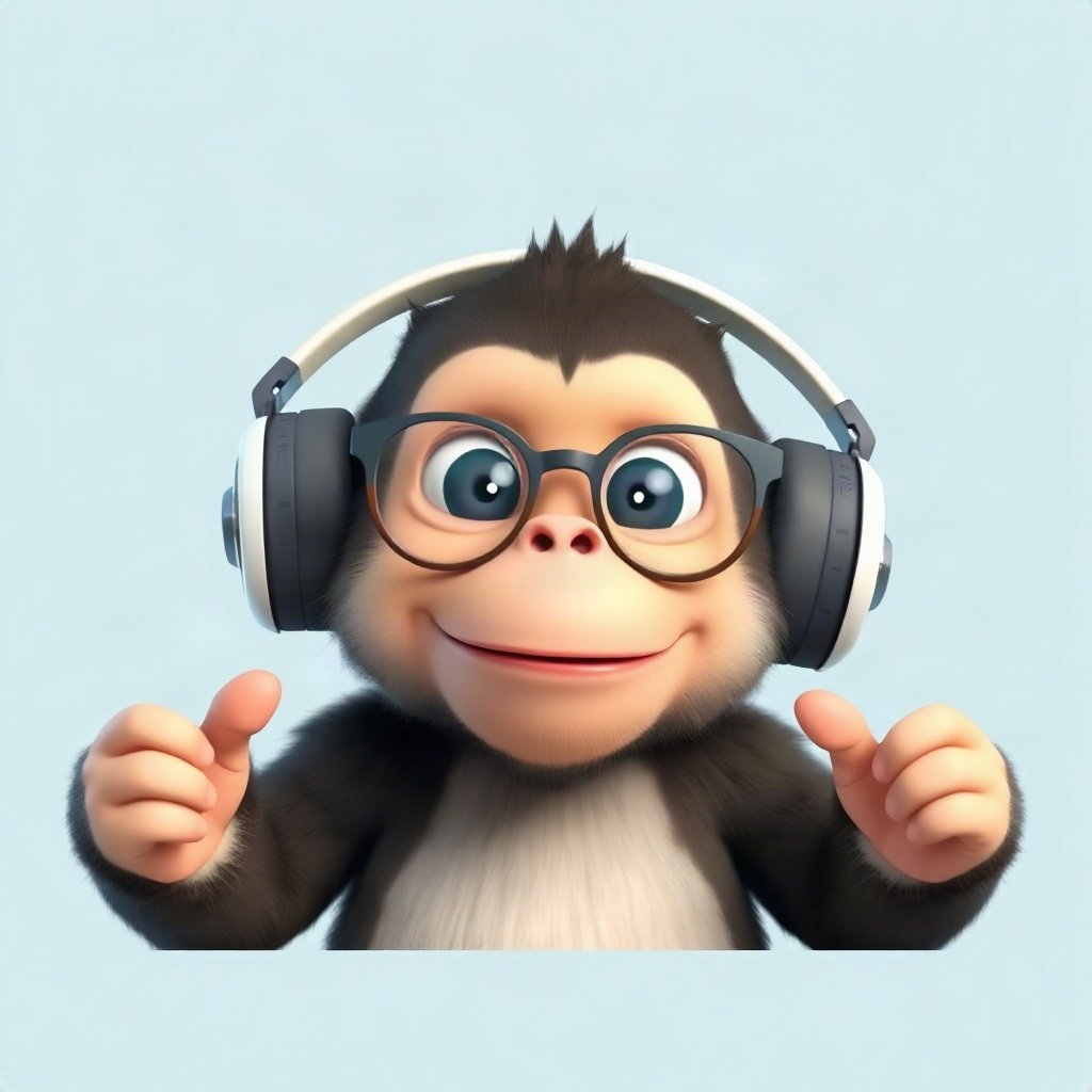 Monkey PFPs — chill monkey with headphones, soft 3d render, with round glasses