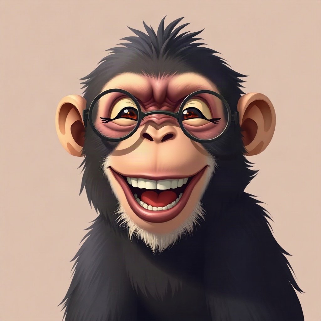 Monkey PFPs — laughing monkey, digital painting, with round glasses