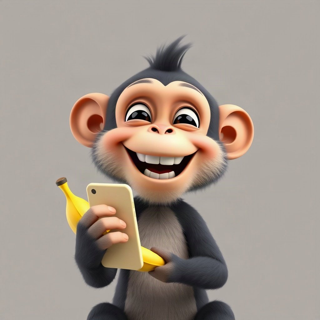 Monkey PFPs — laughing monkey, soft 3d render, holding a banana like a phone