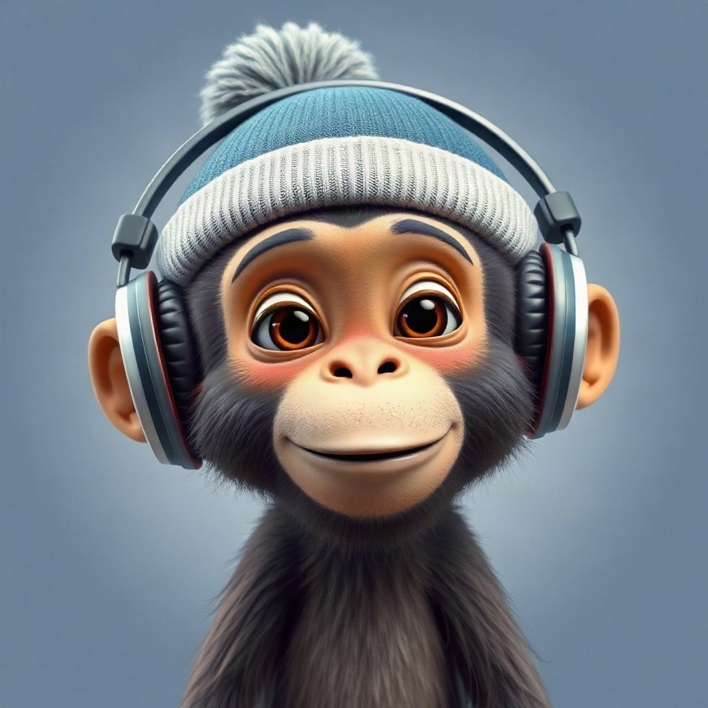 Monkey PFPs — chill monkey with headphones, soft 3d render, wearing a beanie