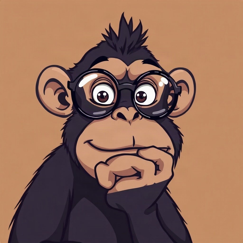 Monkey PFPs — thoughtful monkey chin on hand, bold cartoon style, with round glasses