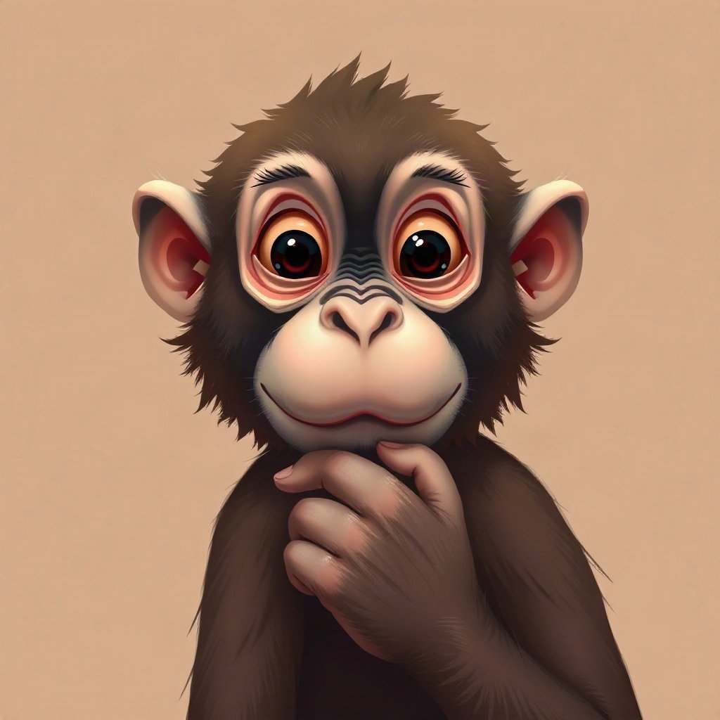 Monkey PFPs — thoughtful monkey chin on hand, digital painting