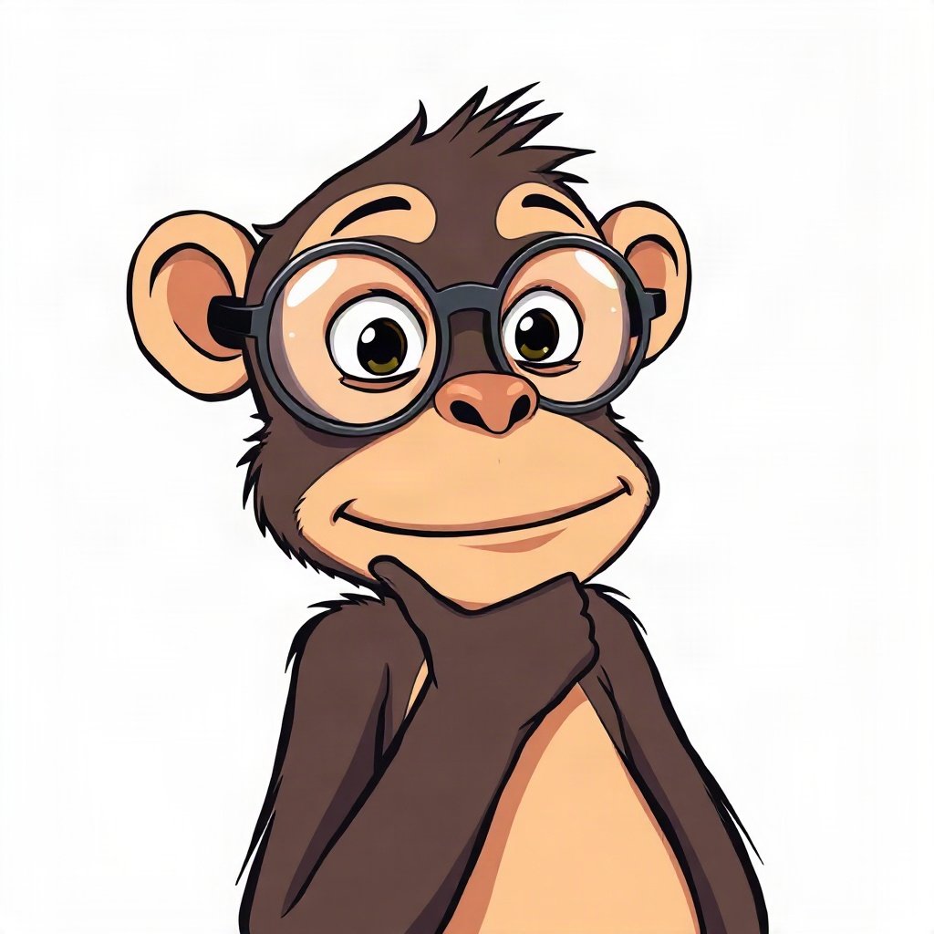 Monkey PFPs — thoughtful monkey chin on hand, bold cartoon style, with round glasses