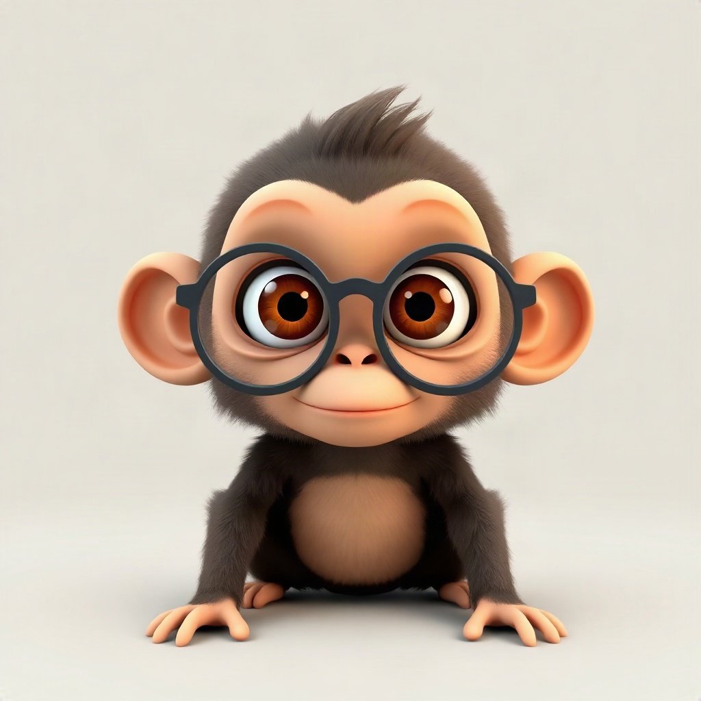 Monkey PFPs — baby monkey with huge eyes, soft 3d render, with round glasses