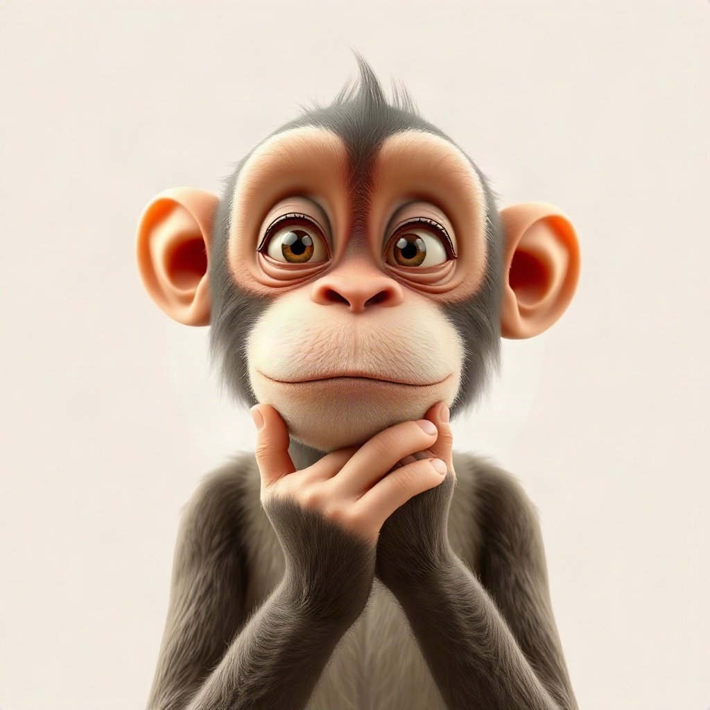 Monkey PFPs — thoughtful monkey chin on hand, soft 3d render