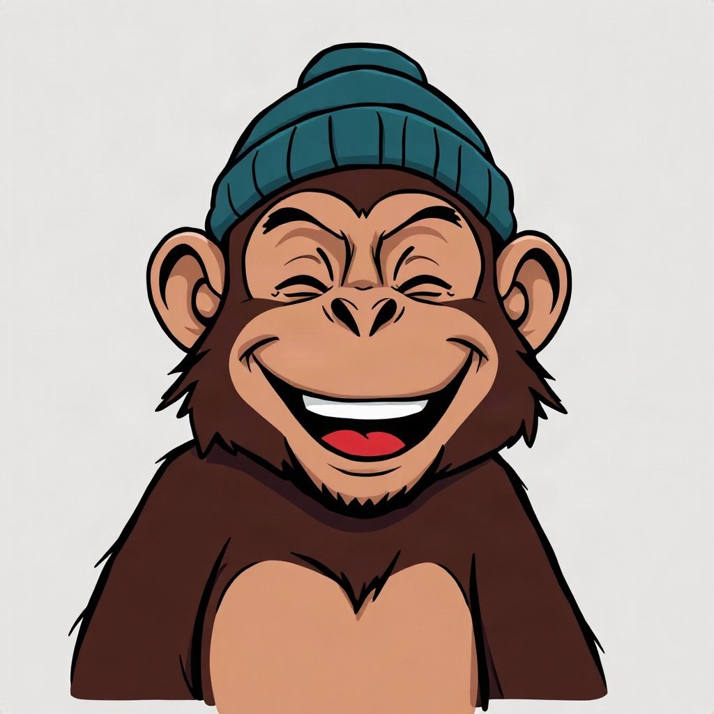 Monkey PFPs — laughing monkey, bold cartoon style, wearing a beanie