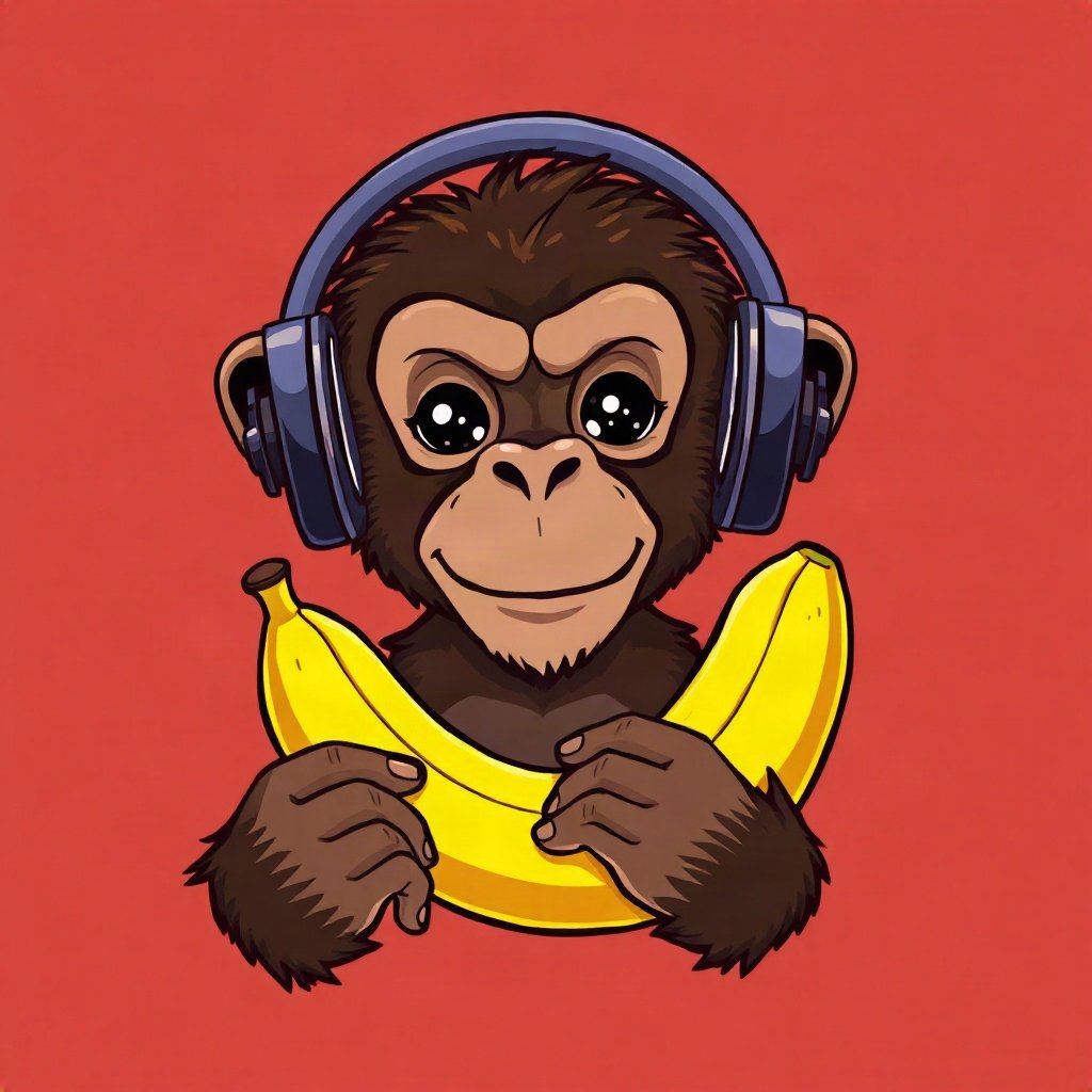 Monkey PFPs — chill monkey with headphones, bold cartoon style, holding a banana like a phone