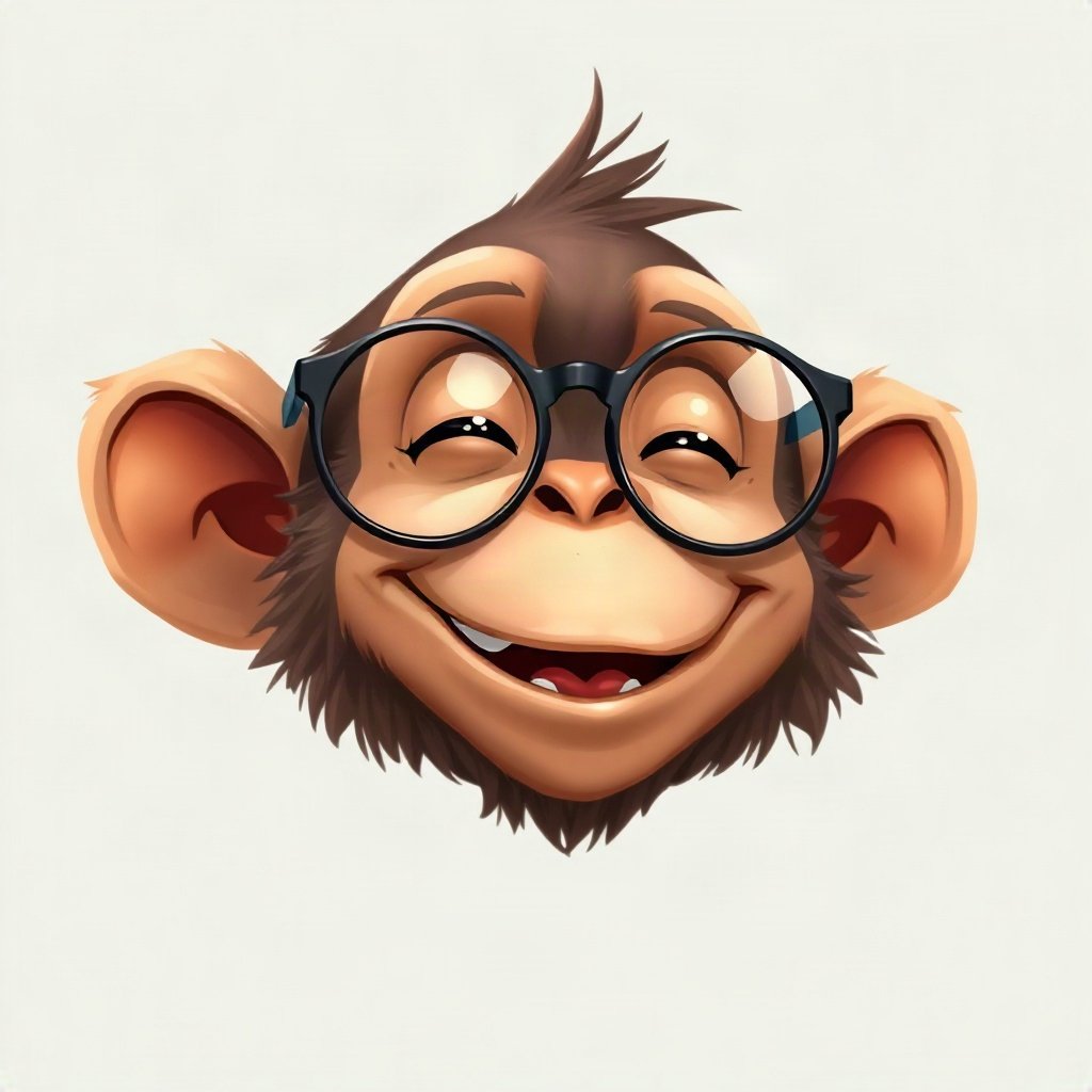 Monkey PFPs — laughing monkey, digital painting, with round glasses