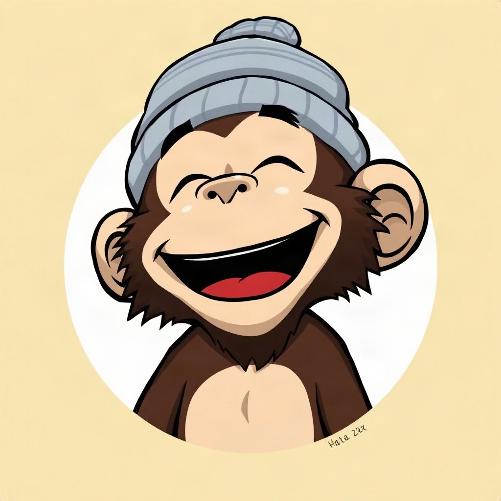 Monkey PFPs — laughing monkey, bold cartoon style, wearing a beanie