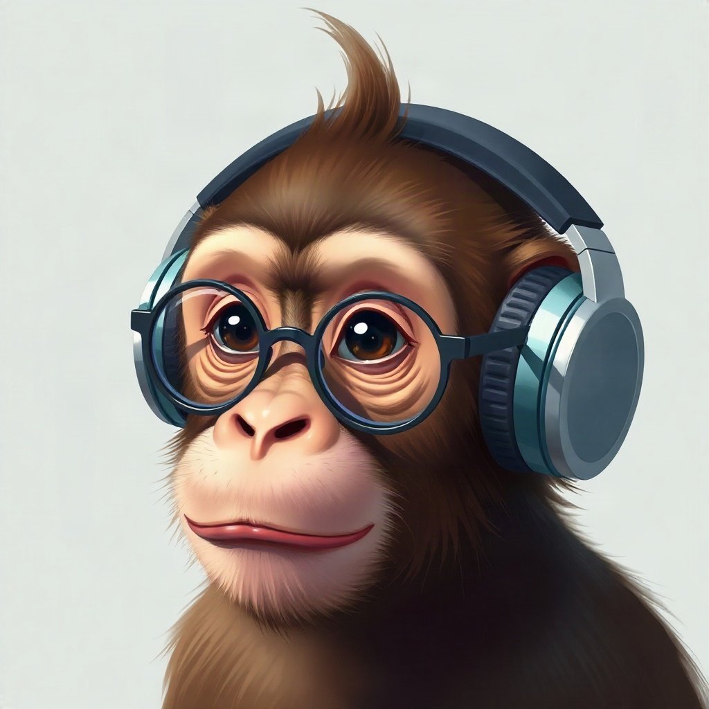 Monkey PFPs — chill monkey with headphones, digital painting, with round glasses