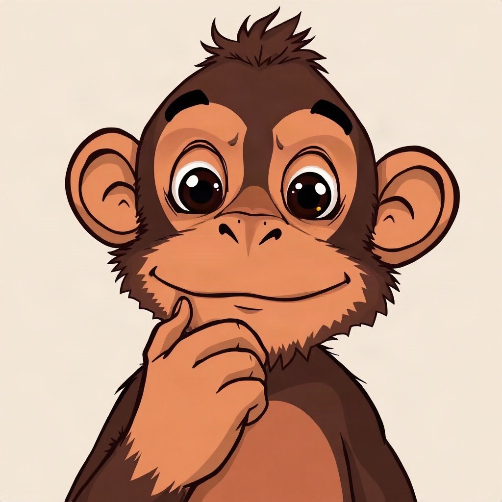 Monkey PFPs — thoughtful monkey chin on hand, bold cartoon style