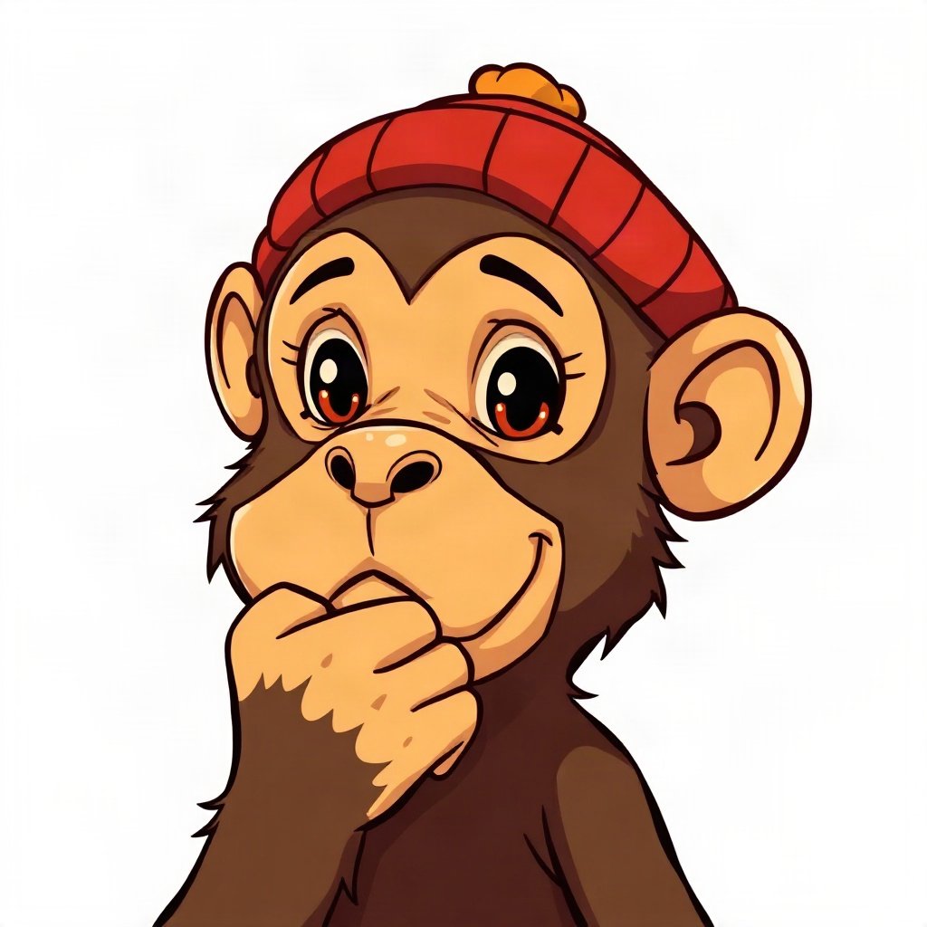 Monkey PFPs — thoughtful monkey chin on hand, bold cartoon style, wearing a beanie