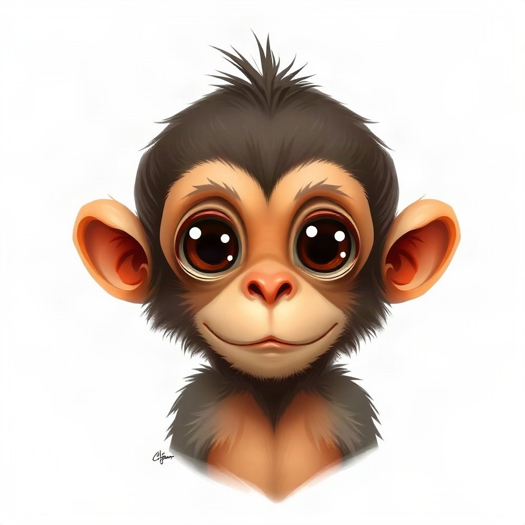 Monkey PFPs — baby monkey with huge eyes, digital painting