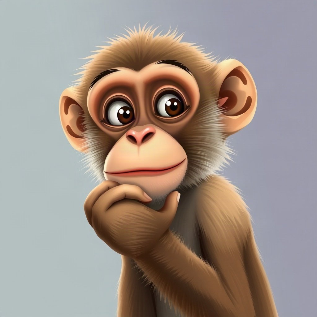 Monkey PFPs — thoughtful monkey chin on hand, digital painting