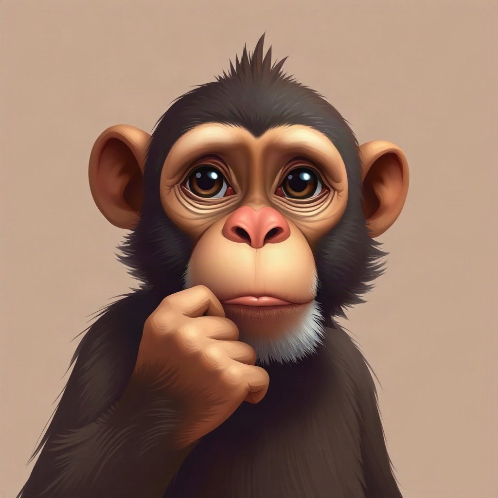 Monkey PFPs — thoughtful monkey chin on hand, digital painting