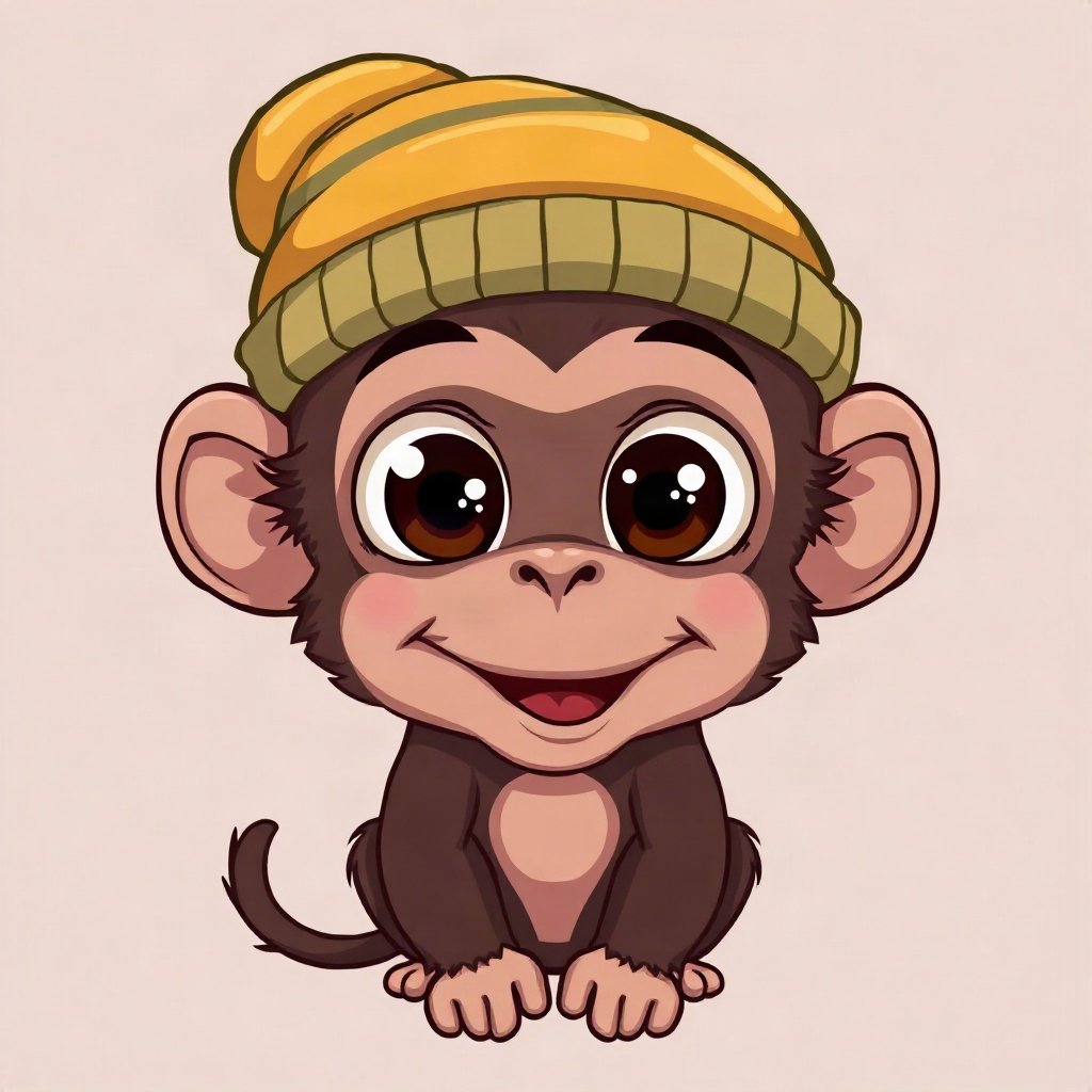 Monkey PFPs — baby monkey with huge eyes, bold cartoon style, wearing a beanie