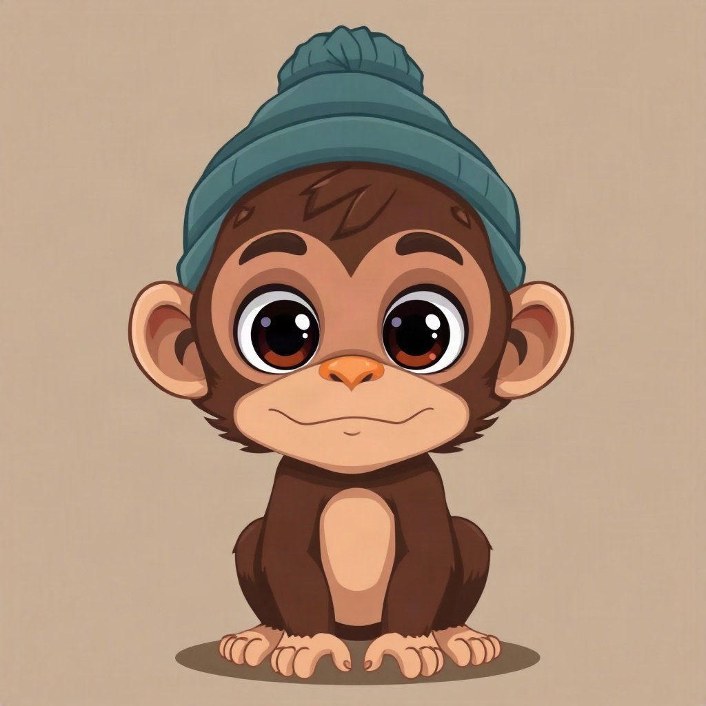 Monkey PFPs — baby monkey with huge eyes, bold cartoon style, wearing a beanie