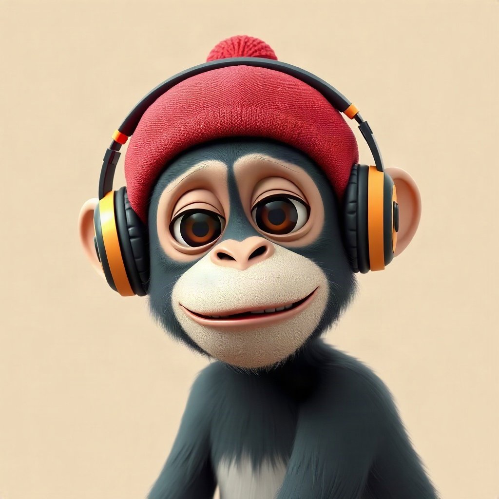 Monkey PFPs — chill monkey with headphones, soft 3d render, wearing a beanie