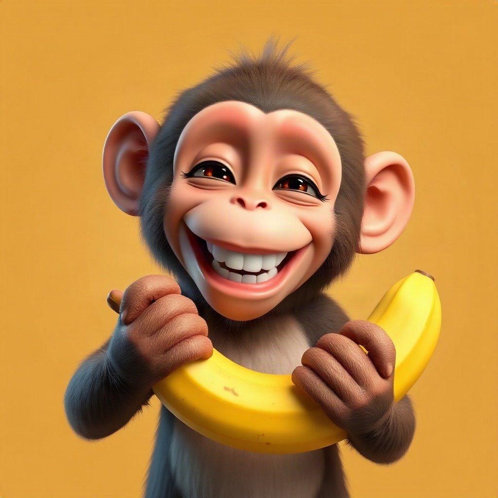 Monkey PFPs — laughing monkey, soft 3d render, holding a banana like a phone