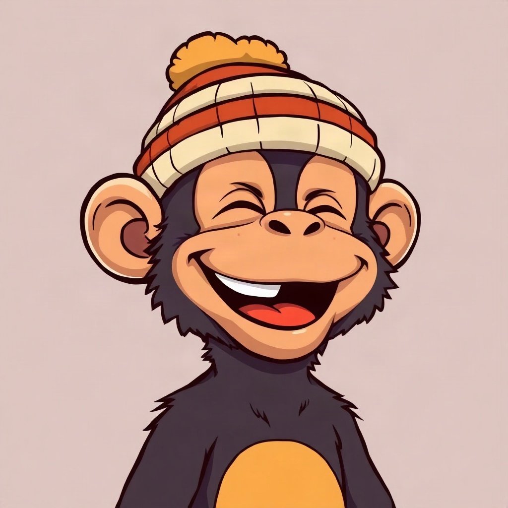 Monkey PFPs — laughing monkey, bold cartoon style, wearing a beanie