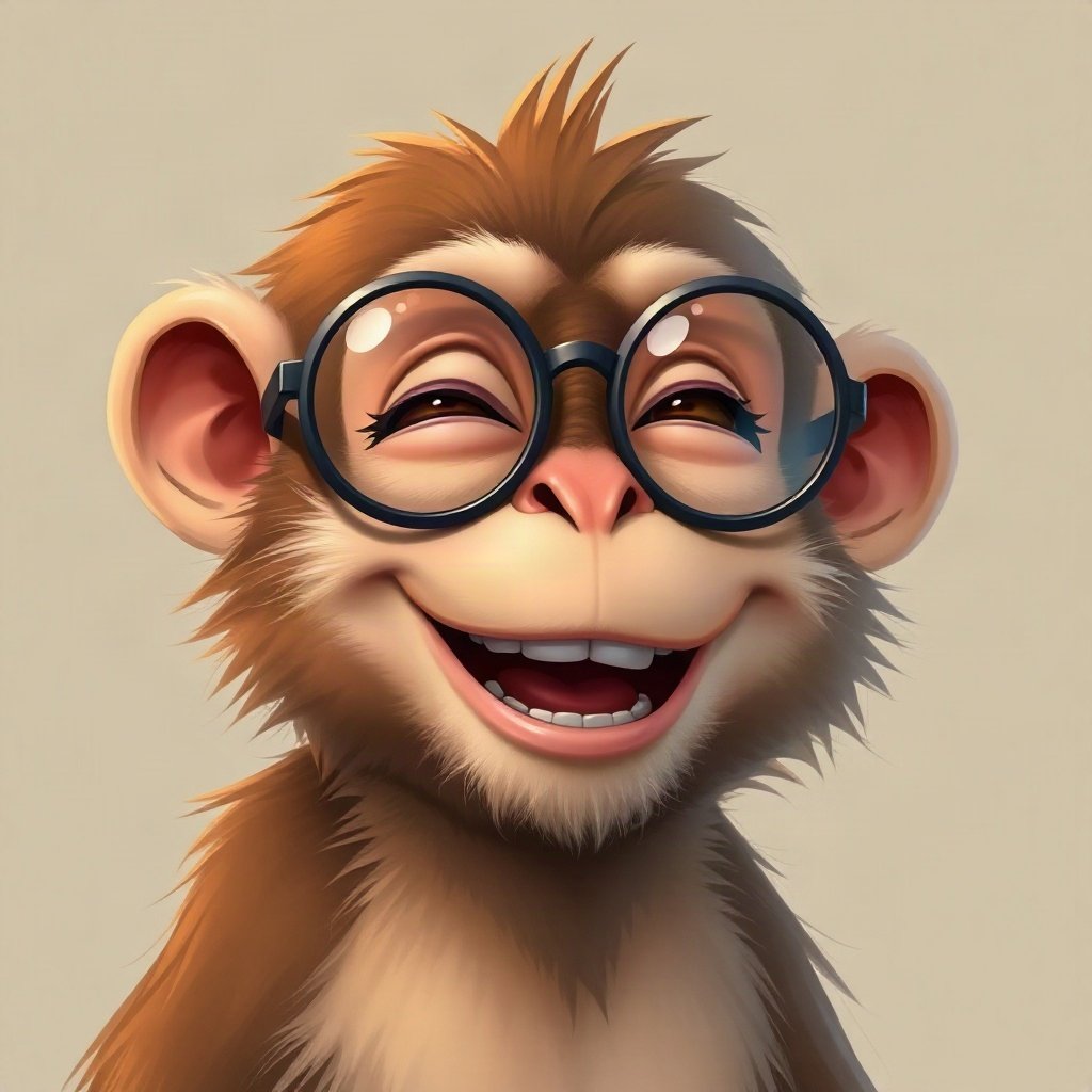 Monkey PFPs — laughing monkey, digital painting, with round glasses
