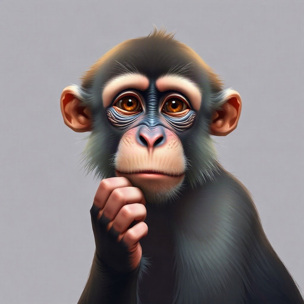 Monkey PFPs — thoughtful monkey chin on hand, digital painting