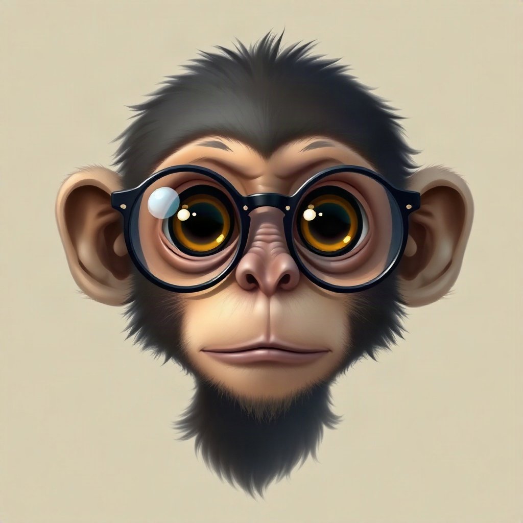 Monkey PFPs — baby monkey with huge eyes, digital painting, with round glasses